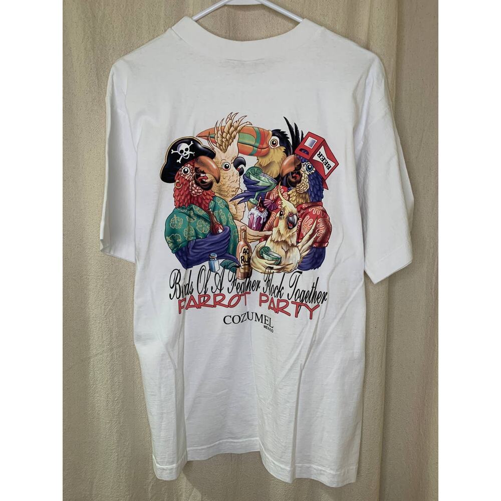 Vintage 1990s Jimmy Buffett Margaritaville Cozumel Mexico Parrot Party Shirt L